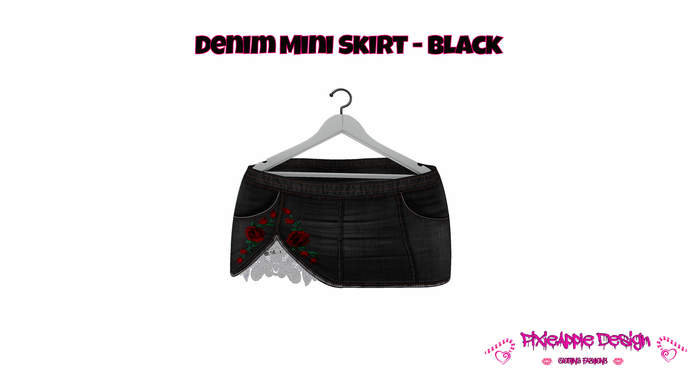Denim Skirt Roses and Laces Black