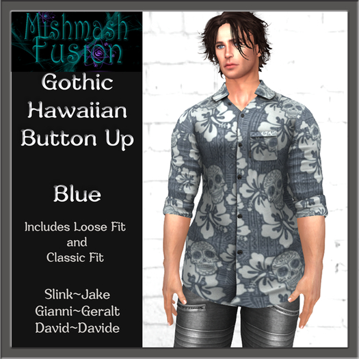 ~*MF*~ Gothic Hawaiian Button Up - Blue