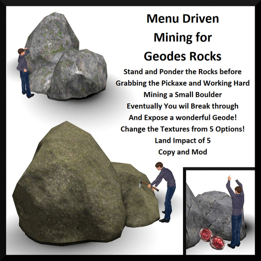 Second Life Marketplace - Menu Driven Mining for Geodes Rocks