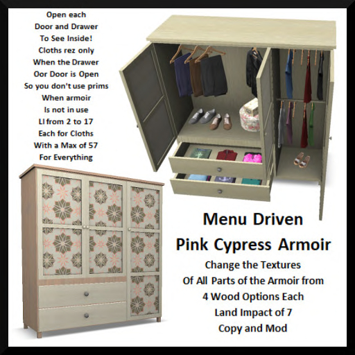 Menu Driven Pink Cypress Armoir - Boxed