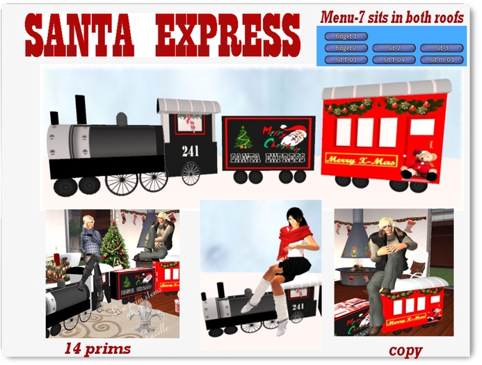 SANTA EXPRESS train +sit menu w 7 poses