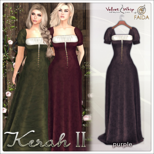 Faida + [V/W] Kerah II Purple - Exclusive Medieval Fantasy / Vintage commoner dress for Maitreya, Legacy. Mesh Gown