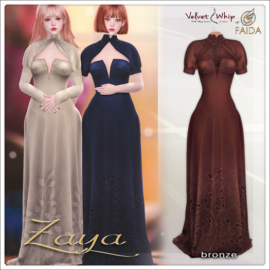 [V/W] + Faida - Zaya Bronze - Exclusive Medieval Fantasy halter gown & 2 bolero jackets for Maitreya, Legacy. Mesh dress
