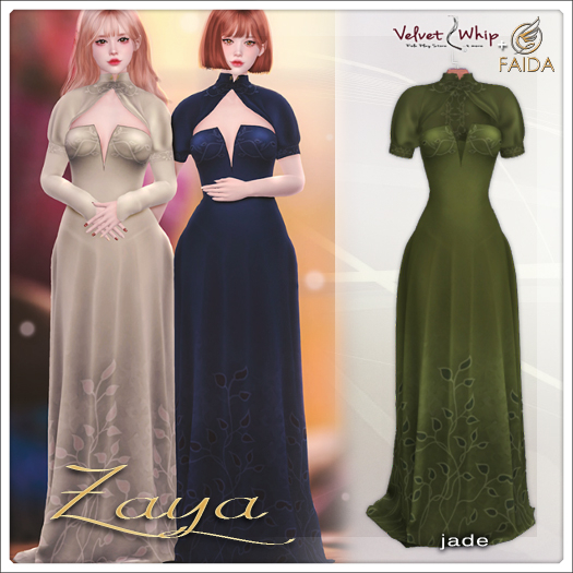 [V/W] + Faida - Zaya Jade - Exclusive Medieval Fantasy halter gown & 2 bolero jackets for Maitreya, Legacy. Mesh dress
