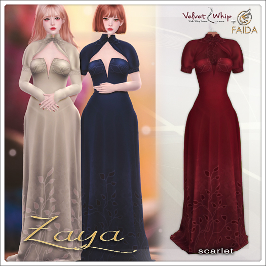 [V/W] + Faida - Zaya Scarlet - Exclusive Medieval Fantasy halter gown + 2 bolero jackets for Maitreya, Legacy - Mesh