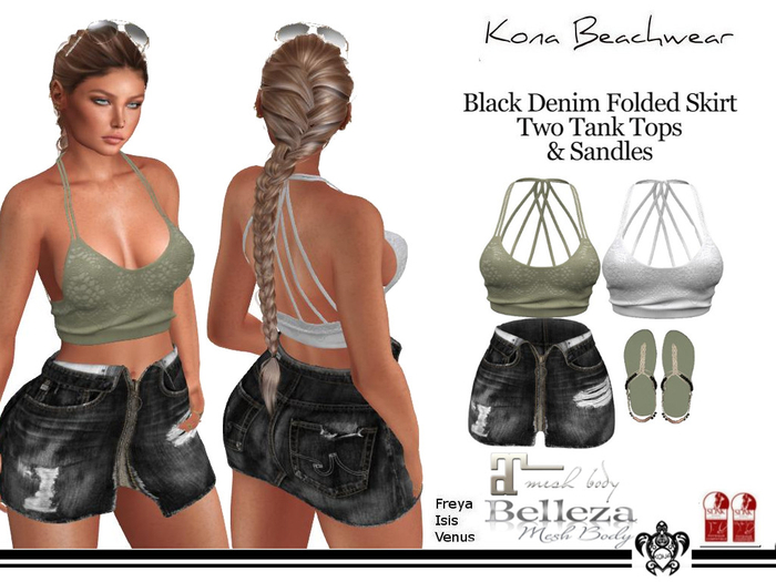 Kona Black Denim Folded Skirt Outfit