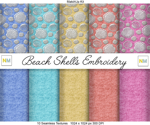 Beach Shells Embroidery Matchup Kit 10 Seamless Textures NM