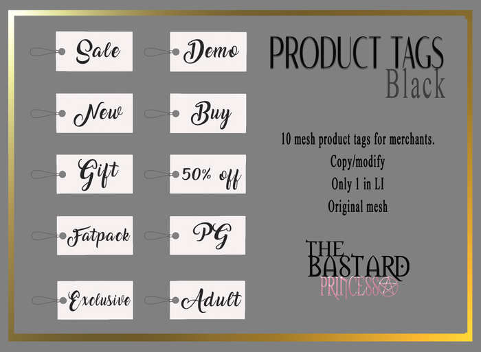 The Bastard Princess - Rectangle Tag Black Text on White