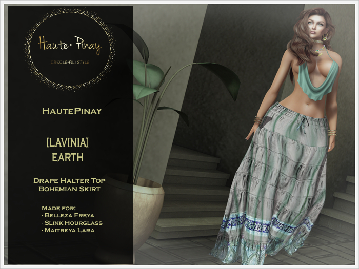 HautePinay [LAVINIA EARTH] Drap Halter Top/Bohemian Skirt