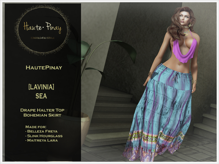 HautePinay [LAVINIA SEA] Drape Halter Top/Bohemian Skirt