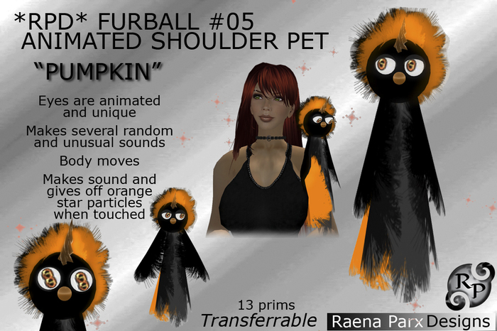 FURBALL #05 - ANIMATED SHOULDER PET - "PUMPKIN"  - *RPD*