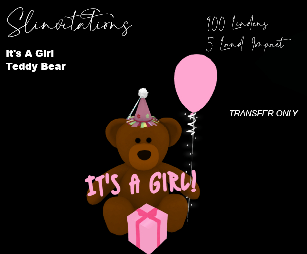 Slinvitations It's A Girl Teddy Bear *boxed*