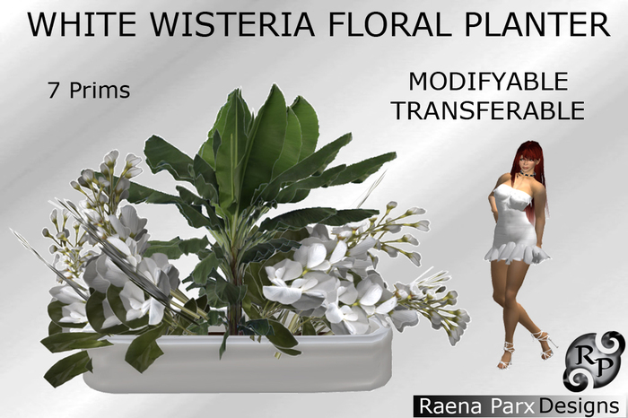 WHITE WISTERIA FLORAL PLANTER  - *RPD*