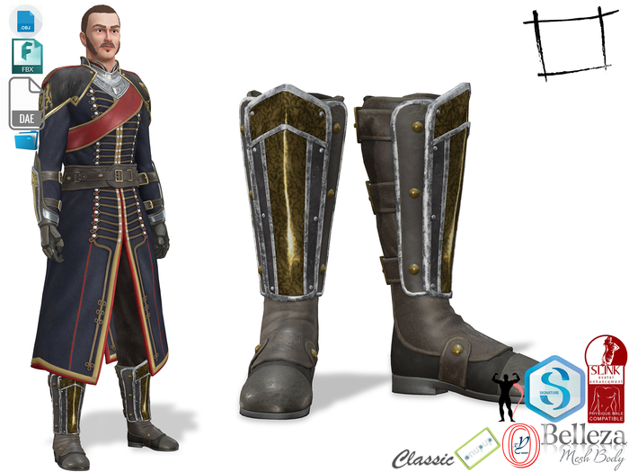 Dae Obj FBX Full Royal Aristocratic Medieval Boots Slink Male, Belleza Jake, Signature Gianni