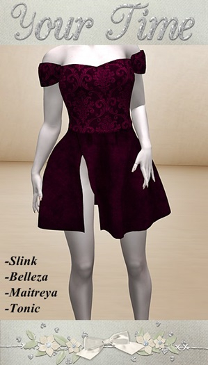 *YT*Cute Off Shoulder Dress Victorian Rasberry