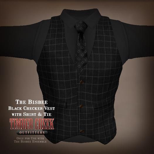 [Timber Creek] Bisbee Men's Shirt, Tie & Vest-Black Checker-Box
