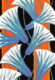 Art Deco Rug or Wall Hanging with Blue & White Water Lilies