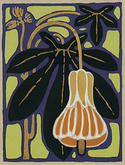 Art Deco Rug or Wall Hanging with a Green & Purple Design & Orange Flower