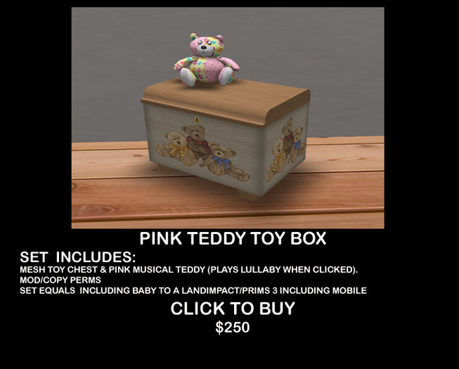 PINK TEDDY TOY BOX BOXED