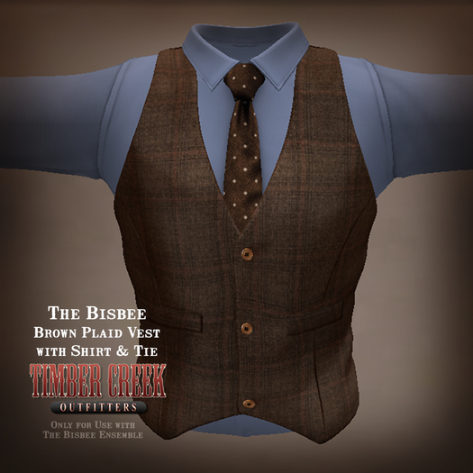 [Timber Creek] Bisbee Men's Shirt, Tie & Vest-Brown Plaid-Box