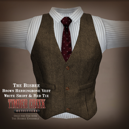[Timber Creek] Bisbee Men's Shirt Tie Vest-Brown Herringbone-WH