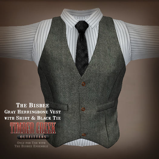 [Timber Creek] Bisbee Men's Shirt, Tie Vest-Gray Herringbone-WH