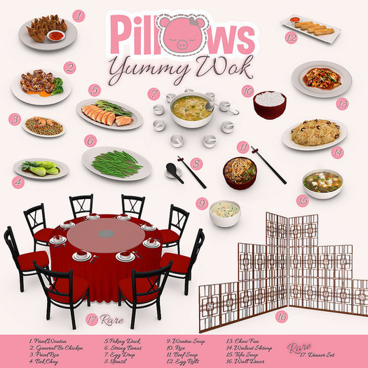 17. [P] Pillows, Yummy Wok: Dinner Set RARE