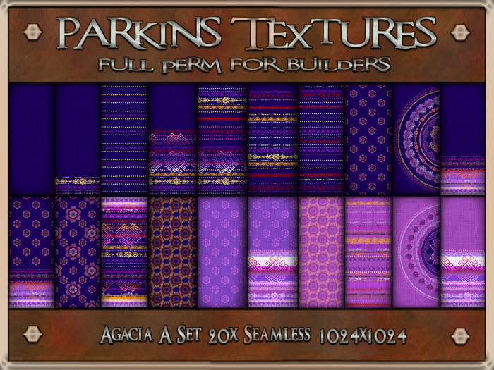 Parkins Textures - Agacia Set - 20x Full Perm Seamless 1024x1024 - Fabric, Clothing, Cloth, Dress, Ethnic, Sari, Scarfe
