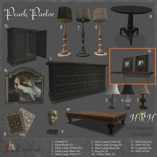 12 - Laminak - Pearls Parlor - Shelf with Art