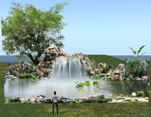 Waterfall and rocks privacy fence FULL PERMS PRIM