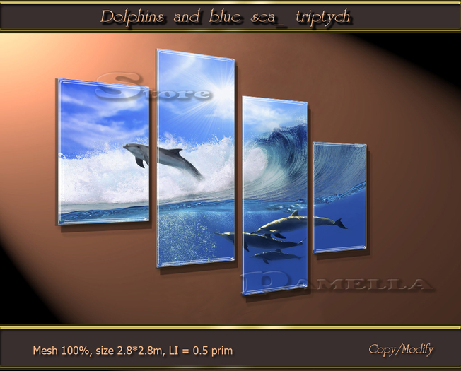 Dolphins and blue sea_ triptych