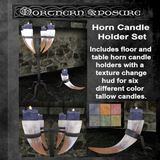 ~NX~ Horn Candle Holder Set w/tallow candle hud