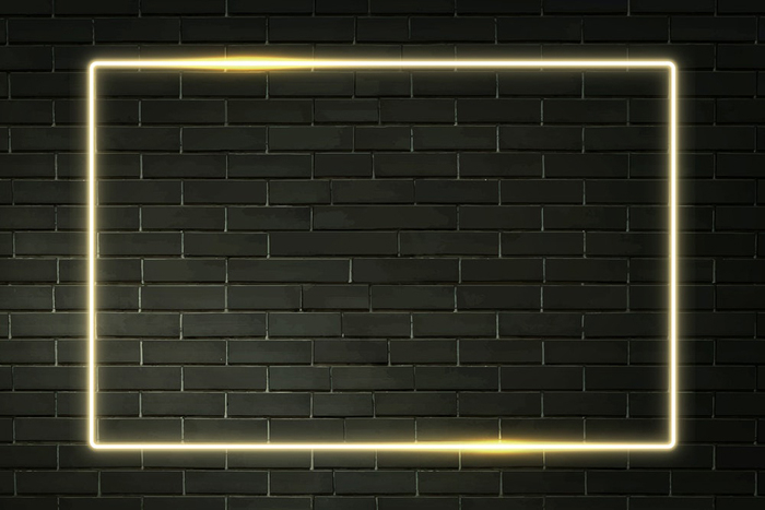 Rectangle yellow neon black brick wall texture