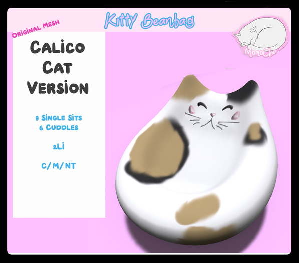 .{Momo}. Kitty Beanbag Calico