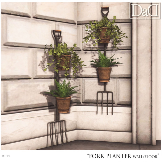 Rustic Garden Fork Planter floor +wall