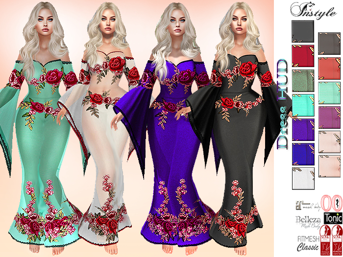 InStyl-Evening dress with poppies -HUD color(Maitreya Slink Belleza Ocacin Tonic Classic Avatars)
