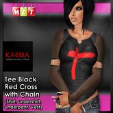 Karma - T-Shirt Black Red Cross With Chains semi sheer