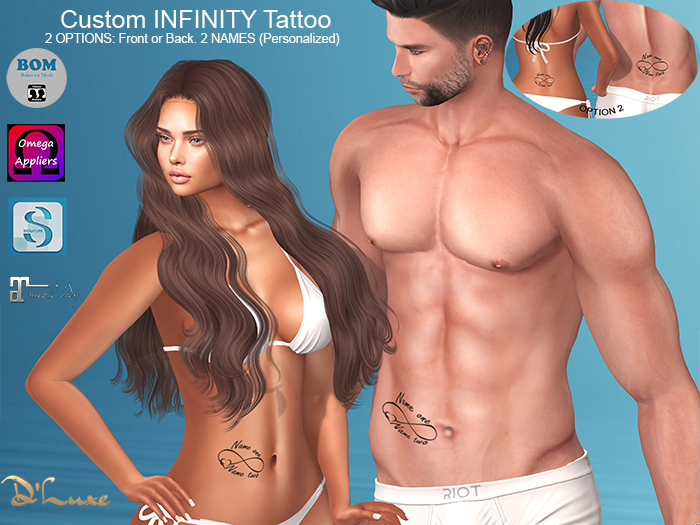 D'Luxe - Custom INFINITY Tattoo - 2 Personalized Names - UNISEX