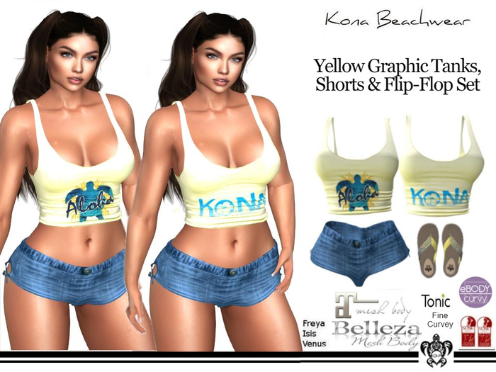 Kona Yellow Graphic Tank & Shorts Outfit