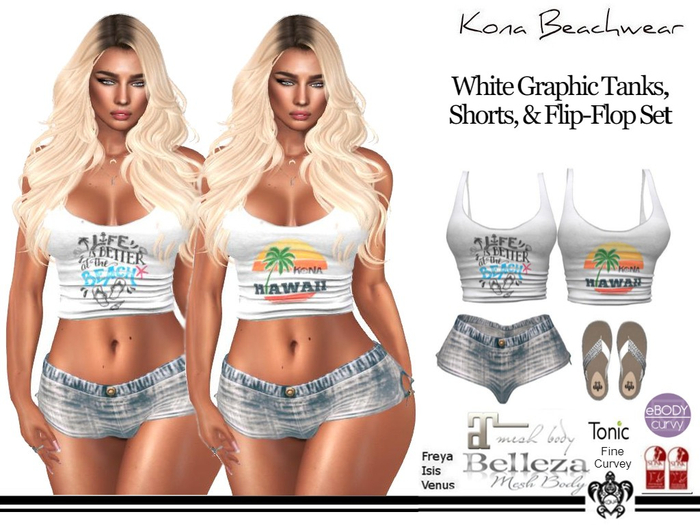 Kona White Graphic Tank & Shorts Outfit