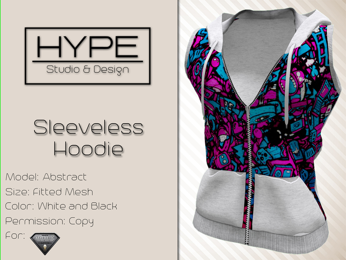 [ HYPE ] Abstract 02 Sleeveless Hoodie - Fitted Mesh
