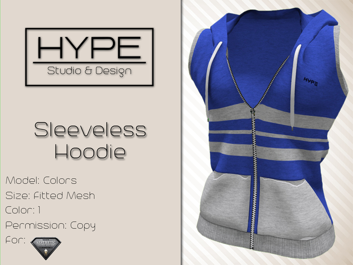 [ HYPE ] Blue Sleeveless Hoodie - Fitted Mesh
