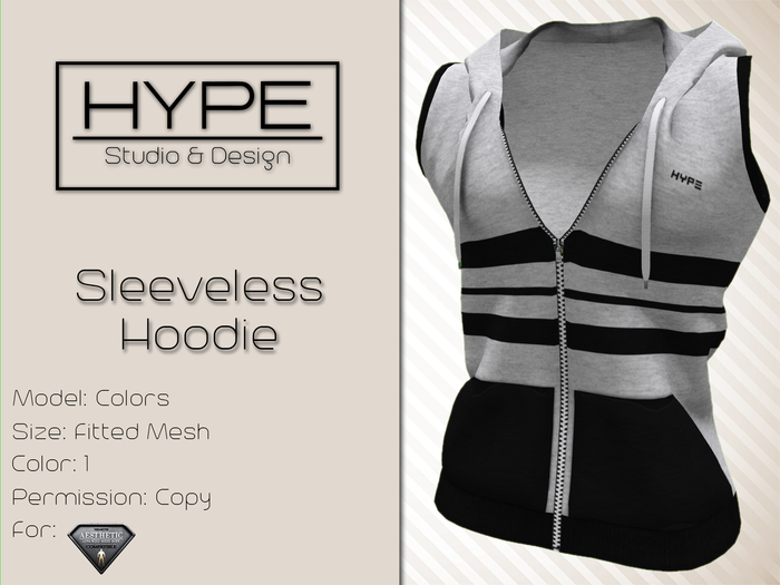 [ HYPE ] White Sleeveless Hoodie - Fitted Mesh