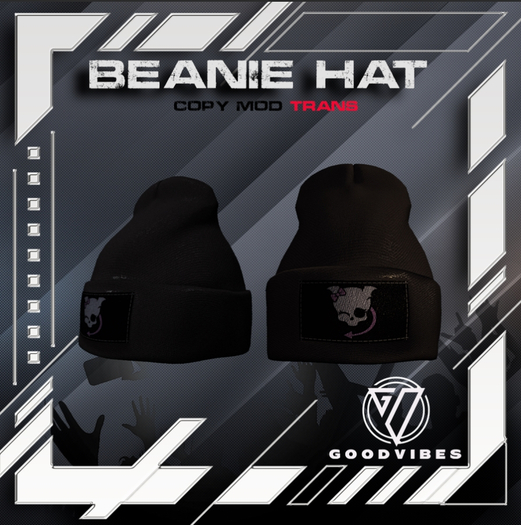 .-=GVO=- SKULLED KITTY BLACK BEANIE HAT- ADD ME -