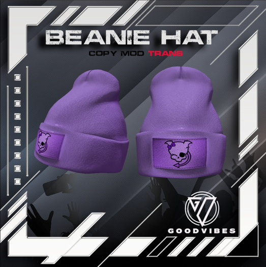 .-=GVO=-SKULLED KITTY  PURPLE BEANIE HAT- ADD ME -