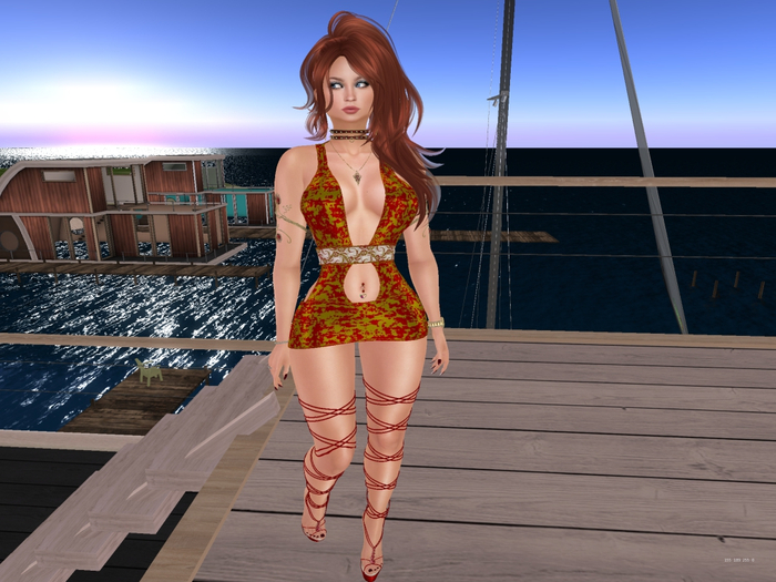 Para's Plunge MiniDress for Maitreya- RedGold Speckle