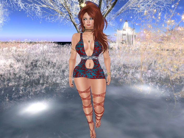 Para's Plunge MiniDress for Maitreya- RedCyan Speckle