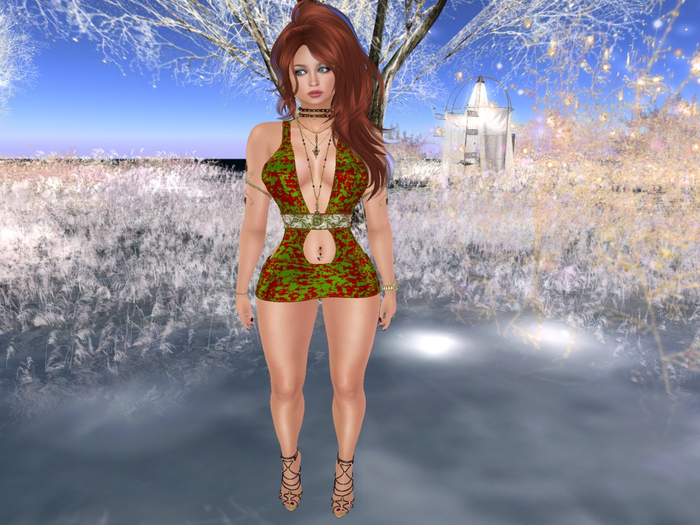 Para's Plunge MiniDress for Maitreya- LimeRed Speckle