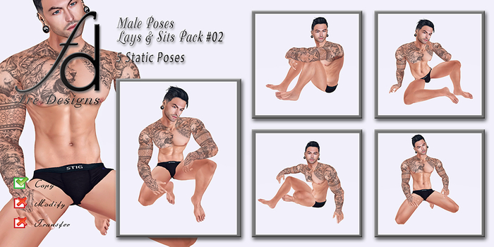 Fre Designs Male Poses Lays & Sits Pack #002