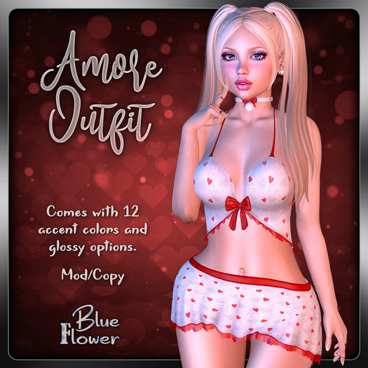 Blue Flower - Amore Outfit - White-Red